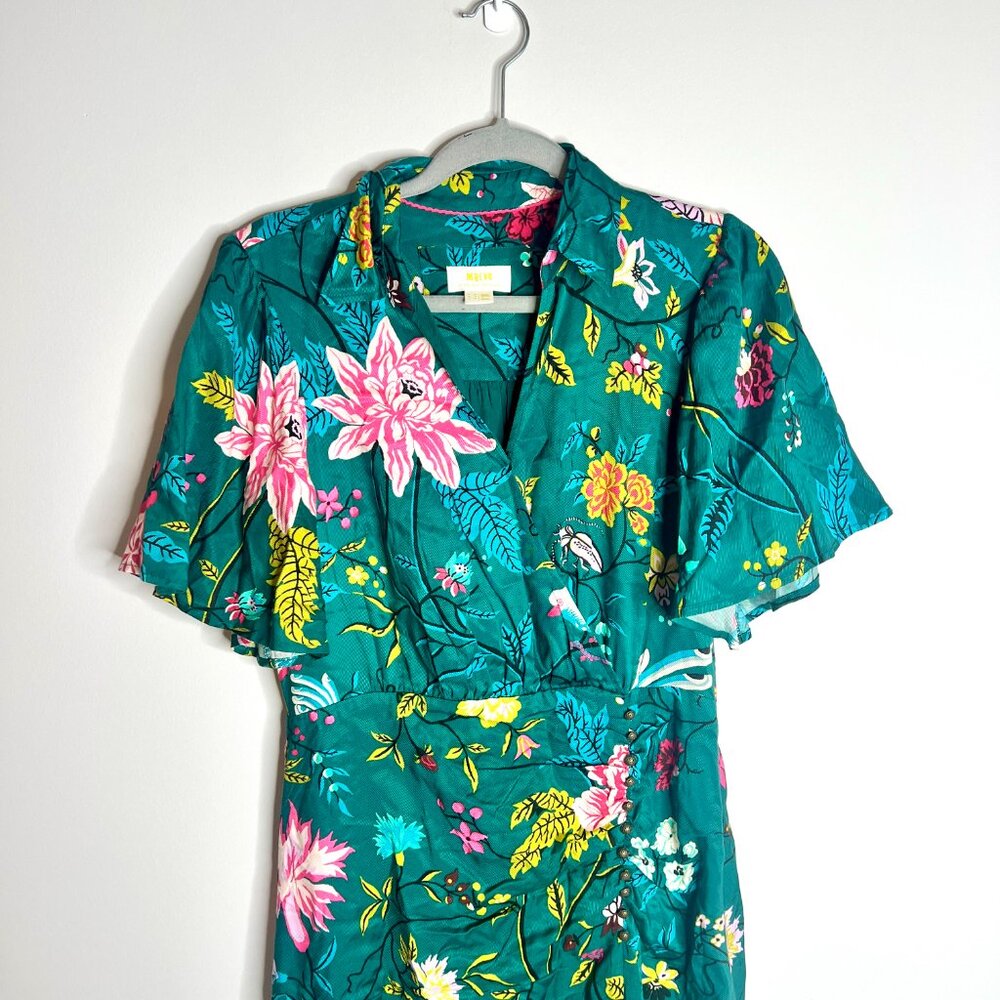 Anthropologie Teal Floral Wrap Midi Dress - Picture 6 of 10